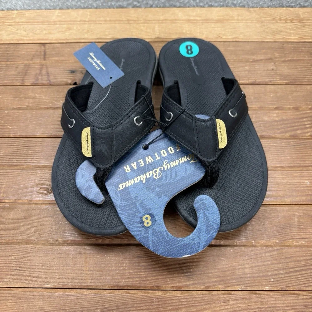 Tommy Bahama Sandals Mens 8 Black TBF Coast Flip Flops Beach Summer Casual NEW